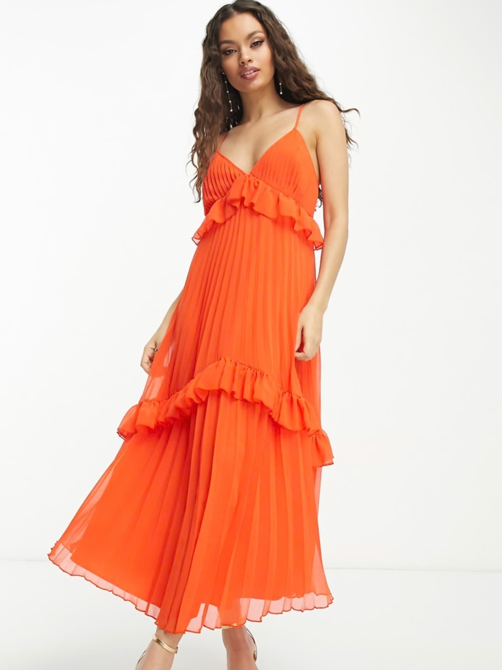 ASOS Orange Pleated Ruffle Dress